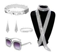 ATSNOSH Deguisement Disco des Années 1970, 80s Disco Accessoires, Annee 80 Costume Accessoires, Bandeau Collier Boucles d'oreilles Écharpe Lunette, pour Fête d'anniversaire Cosplay Carnaval (5 Pcs)
