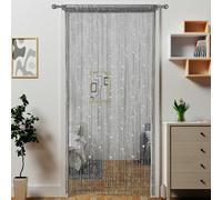 Atsweetlife Rideau à ficelles avec perles à suspendre - Séparateur de pièce - Décoration hippie à paillettes - Pour porte de placard - Style bohème - Argenté