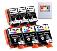 ATTA Cartouches d'encre compatibles Epson 266 et 267, 2661 T2661 T2661 T2670, fonctionne pour imprimante Epson Workforce WF-100W WF-110W avec encre pigmentée, lot de 6 (3 noirs, 3 couleurs)