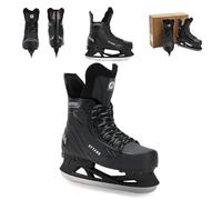 ATTABO Frazer II Patins de Hockey sur Glace pour Enfants - Réglable Noir - Patin en Acier Inoxydable Robuste Tige Rigide, Micro Boucle & Powerstrap, Rembourrage Chaud pour Garçons et Filles Noir