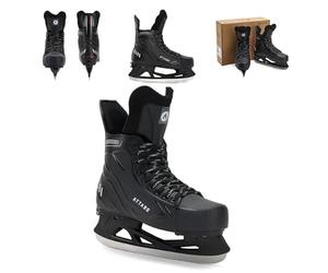 ATTABO Frazer II Patins de Hockey sur Glace pour Enfants - Réglable Noir - Patin en Acier Inoxydable Robuste Tige Rigide, Micro Boucle & Powerstrap, Rembourrage Chaud pour Garçons et Filles Noir