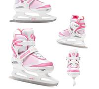 ATTABO Patins à Glace pour Enfants avec Ajustement 5 Taille de 26-31 EU | Confort Chaud, pour l'Apprentissage de la Glisse, Lame en Acier Inoxydable | Blanc/Rose