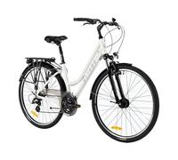ATTABO Vélo de Trekking pour Femme avec Cadre 17", Guidon Ergonomique, Freins en V, vélo Blanc résistant, avec Roues de 28" avec Porte-Bagages arrière Bas, kit Sonnette de vélo, réflecteurs