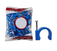 Attache-CâBle Avec Clou Colliers de serrage en PVC for électricien, 48 pièces, 16/20MM, cercle, crochet Support Tube, clous acier et Nylon, Clips câble ligne, fixe mural(16mm blue)