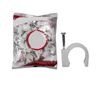 Attache-CâBle Avec Clou Colliers de serrage en PVC for électricien, 48 pièces, 16/20MM, cercle, crochet Support Tube, clous acier et Nylon, Clips câble ligne, fixe mural(16mm white)