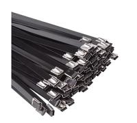 attache de câble en acier inoxydable Lot de 10 à 100 serre-câbles en acier inoxydable recouverts de plastique noir avec fermeture éclair et verrouillage multifonctionnel de 8 mm(50PCS,8x600mm)