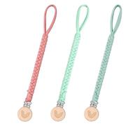 Attache Sucette Bébé, 3 pcs garçons et filles Attache Tétine Sucette Chaîne Coton, tétine en bois adaptateur de sucette, clip attache, chaîne de sucette, 3+ mois en coton bébé attache (3 Couleurs)