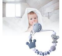 Attache-sucette en silicone - Anneau de dentition écolo avec clip de sécurité pour bébés 0-24 mois (Gris)