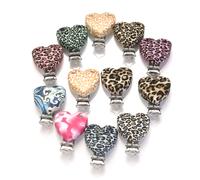 Attache-sucette en Silicone en forme de cœur léopard, 3 pièces, 38x50mm, bricolage, anneau de dentition pour bébé, collier, outil de perles, accessoires cadeaux de soins Color 6