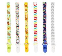 Attache Sucette pour Bebe, FenFang Attaché Tetine, Lot de 6 Pièces Chaîne de Sucette Ajustable, Multicolore Accroche Tétine Tissu Pince à Sucette pour Bébé Fille Garçon, Clip Attache Tetine