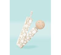 BIOLANE - Attache tétine bébé - Pour tétine ronde - Tissu 100% coton - Beige - Fixation cordon - Clip en bois et métal - Double Sécurité & Anti-glisse