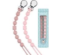 Attache Sucette Silicone Soothie Tétine Clips Porte Accroche Chaîne Pour Garçons Et Filles Douche De Bébé 2pcs(Rose)