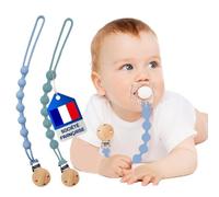 Attache Tetine (2 Couleurs) Attache Sucette - Accroche Tétine Bebe - Lot De 2 Accroches - Tétines En Silicone Testées & Approuvées (Bleu/Vert)