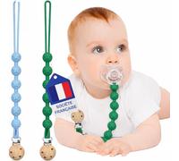 Attache Tetine ( 2 Couleurs ) Attache Sucette [Société Française] | Accroche Tétine Bebe - Cordon En Silicone de Haute Qualité Testé & Approuvé (Bleu/Vert)