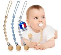 Attache Tetine (3 Couleurs) - Attache Sucette - Accroche Tétine Bebe - Lot De Accroches - Tétines En Silicone Testées & Approuvées (Mauve/Bleu-Vert/Gris)