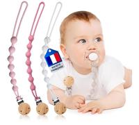 Attache Tetine (3 Couleurs) Attache Sucette - Accroche Tétine Bebe - Lot De Accroches -Tétines En Silicone De Haute Qualité (Rose foncé/Rose clair/Blanc)