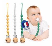 Attache Tetine (3 Couleurs) - Attache Sucette [Société Française] | Accroche Tétine Bebe - Cordon En Silicone de Haute Qualité Testé & Approuvé (Mauve/Bleu-Vert/Gris)