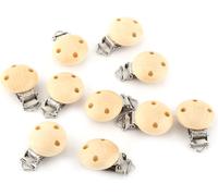 Attache-tétine, attache-sucette, adorable clip rond en bois naturel 3 trous pour bébé