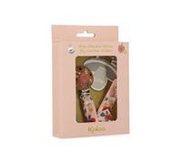 KALOO - K216005 - K'doux - Attache-Tétine en Tissu et Bois FSC - Bi-Matière Coton Doux et Mousseline - Attache-Sucette pour Bébé - Motif Coquelicot - Dès La Naissance - Rose Pâle - 16,5 cm