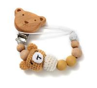 Attache-Tétine En Bois De Hêtre Pour Bébé,Jouets D'allaitement,Dessin,Animal,Crochet,Perles,Silicone,Continents,Jofor Tewindsor - Type C130-Brown
