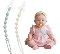 Attache Tétine En Silicone-Jouets Pour Bébé-Lot De 2 Attaches-Accessoires Pour Poussettes,Chaises Hautes,Berceaux,Lits Bébé,Sièges Auto,Couffins (Beige/Vert)