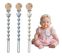 Attache-tétine en silicone - Jouets pour bébé - Lot de 3 attaches - Accessoires pour poussettes, chaises hautes, berceaux, lits bébé, sièges auto, couffins (Bleu/Vert/Beige)