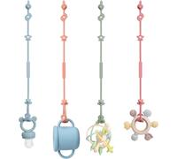 Attache-Tétine En Silicone-Jouets Pour Bébé-Lot De 4 Attaches-Accessoires Pour Poussettes,Chaises Hautes,Berceaux,Lits Bébé,Sièges Auto,Couffins (Bleu/Vert/Violet/Sourd)
