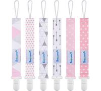 Attaché Tétine Pour Bébé-Lot De 6 Pièces,Attache Sucette Multicolore,Accroche Tétine Pour Bébé Garçon Et Fille(Rose & Gris)