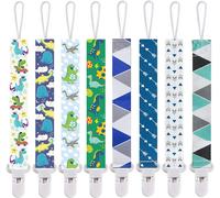 Attaché Tétine Pour Bébé-Lot De 8 Pièces,Attache Sucette Multicolore,Accroche Tétine Pour Bébé Garçon Et Fille(Dino & Bleu)