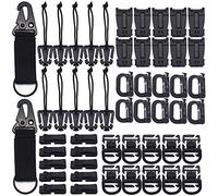 Attachements Molle,RoadLoo 52 Pcs Multi-usages Clip Porte-clés Anneaux en D Verrouillage pour Tube d'eau avec Cordon élastique Vitesse Molle Ensemble Pinces Engrenages pour Tactiques Sac Gilet