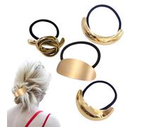 Attaches à cheveux en métal doré, attaches à cheveux avec extrémités en métal - 4X Supports de queue de cheval élastiques géométriques,Bandes de élastiques dorées, support queue de cheval, cor