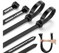 Attaches Câble Extralongue Noir, Serre Cable Réutilisable pour Cable Management 100Pièces 600mm x 4.8mm, Collier de Serrage la Traction de 22kg PourJardinage, Atelier, Intérieur et Extérieur