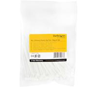 StarTech.com 10cm(4") Cable Ties, 2mm(1/16") wide, 22mm(7/8") Bundle Diameter, 8kg(18lb) Tensile Strength, Nylon Self Locking Zip Ties with Curved Tip, 94V-2/UL Listed, 100 Pack, White - Nylon 66 Plastic - TAA (CBMZT4N) - attache câble - Conformité TAA