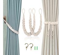 Attaches de Rideaux à la Main 2 Beiges, Embrasses à Rideaux Attaches de Corde de Rideau Tricotées avec Accroche Rideau pour Maison et Le Bureau Décoration