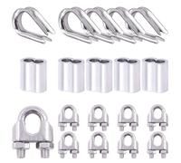 Attaches Pour CâBles MéTalliques Kit d'assortiment de serre-câbles en acier inoxydable 304, 24 pièces, dé à coudre et manchons boucle sertissage aluminium M10