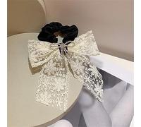 Attaches pour cheveux,Chouchous, Accessoires for cheveux en dentelle brodée noire et blanche avec diamant et grande coiffe en corde à cheveux(White)