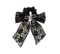 Attaches pour cheveux,Chouchous, Accessoires for cheveux en dentelle brodée noire et blanche avec diamant et grande coiffe en corde à cheveux(Black)