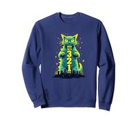 Attack Cat in 321 Féroce Félin envahit la Ville Sweatshirt, Unisexe pour Adultes, Bleu Marine, XXL