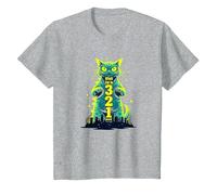 Attack Cat in 321 Féroce Félin envahit la Ville T-Shirt, Enfant, Gris Chiné, 6 Ans