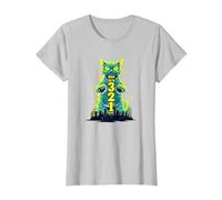 Attack Cat in 321 Féroce Félin envahit la Ville T-Shirt, Femme, Argent, M
