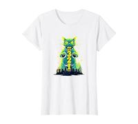 Attack Cat in 321 Féroce Félin envahit la Ville T-Shirt, Femme, Blanc, XS