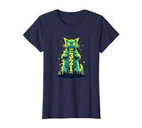 Attack Cat in 321 Féroce Félin envahit la Ville T-Shirt, Femme, Bleu Marine, XL