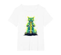 Attack Cat in 321 Féroce Félin envahit la Ville T-Shirt, Femme Grandes Tailles, Blanc, 1X
