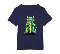 Attack Cat in 321 Féroce Félin envahit la Ville T-Shirt, Femme Grandes Tailles, Bleu Marine, 5X