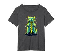 Attack Cat in 321 Féroce Félin envahit la Ville T-Shirt, Femme Grandes Tailles, Chiné Foncé, 1X