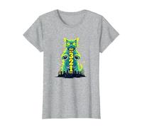 Attack Cat in 321 Féroce Félin envahit la Ville T-Shirt, Femme, Gris Chiné, XS