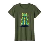 Attack Cat in 321 Féroce Félin envahit la Ville T-Shirt, Femme, Olive, XS