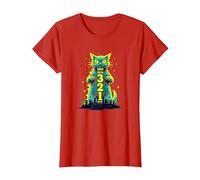 Attack Cat in 321 Féroce Félin envahit la Ville T-Shirt, Femme, Rouge, XL