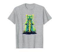 Attack Cat in 321 Féroce Félin envahit la Ville T-Shirt, Homme, Gris Chiné, 6XL