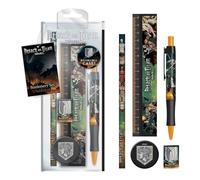Attack on Titan Ensemble de papeterie 5 pièces avec stylo, crayon, règle, taille-crayon et gomme, ensemble de papeterie pour filles, garçons, hommes et femmes - Produit officiel